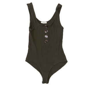 Heart Hips Green Ribbed Bodysuit Top Size Medium